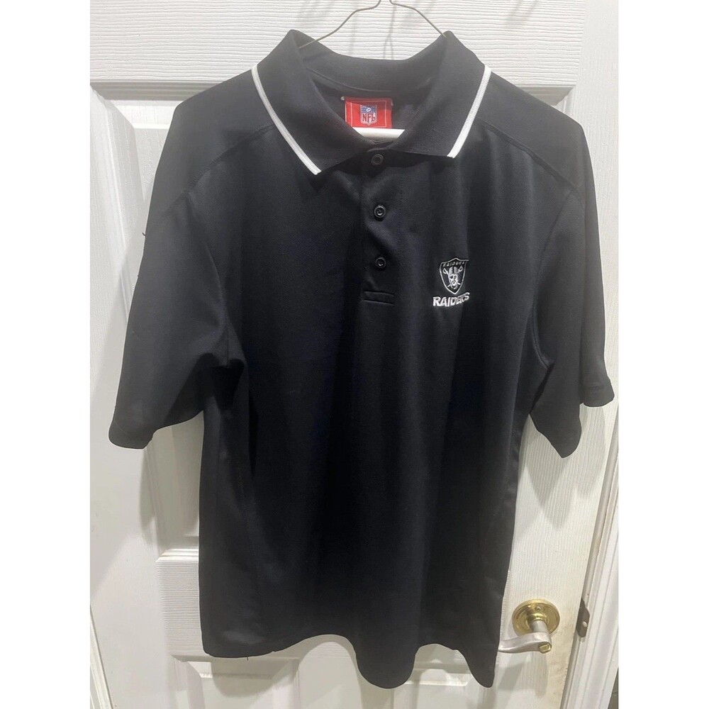 NFL Raiders Polo Shirt Black Mens Large Dri Fit